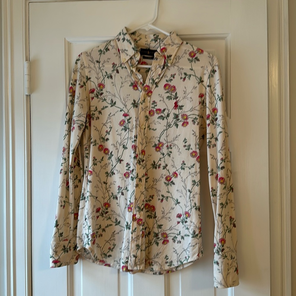Ralph Lauren Floral Button Down Shirt - Cream and Red
